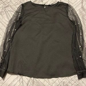 SHEIN sheer long sleeve pearl shirt